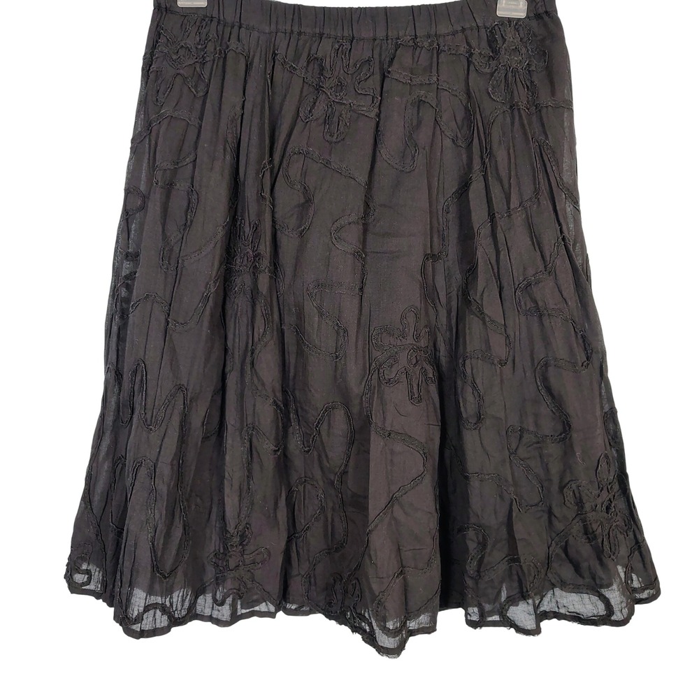 Life Style Petite Black Embroidered Cotton Midi Skirt PXL whimsigoth dark Vamp